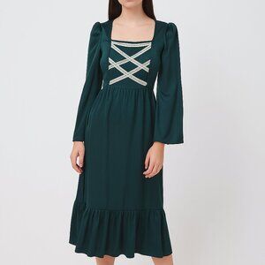 ROSANI x VINTAGE Prairie Festival Emerald Green Long Sleeve Dress